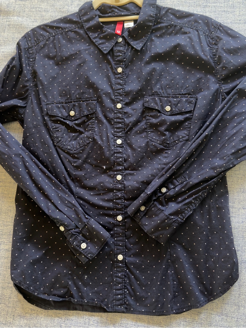 H&M Navy Polka Dot Button-Down Shirt – Size 12